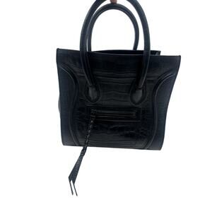 Celine Leather Crocodile Embossed Phantom Luggage Tote Bag Black Women's OS